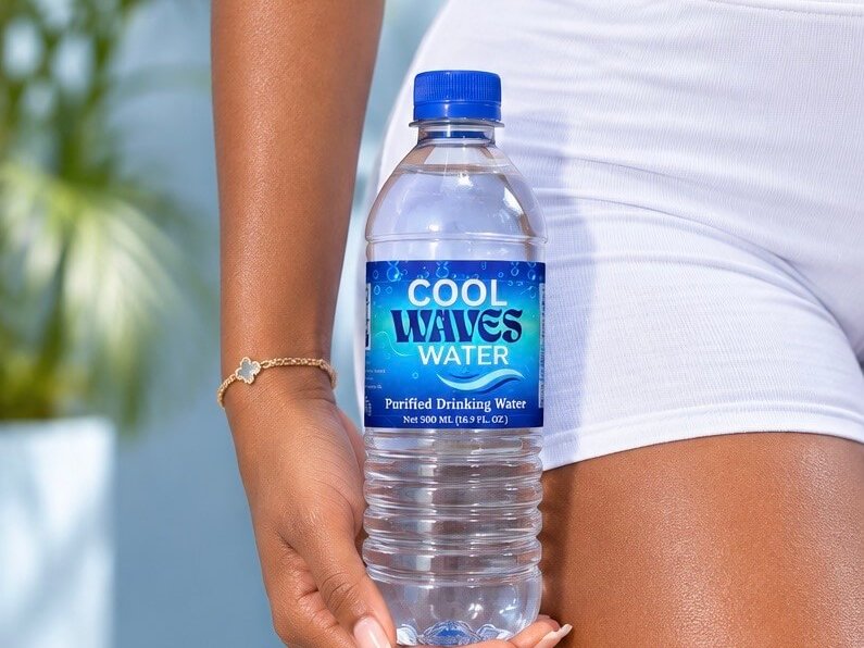 Customer holding a Cool Waves Water bottle